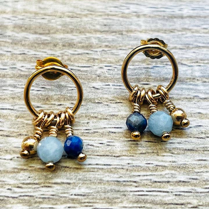 Boucles d’oreilles Adèle Aigue marine plaqué or pour la vente par YSIE