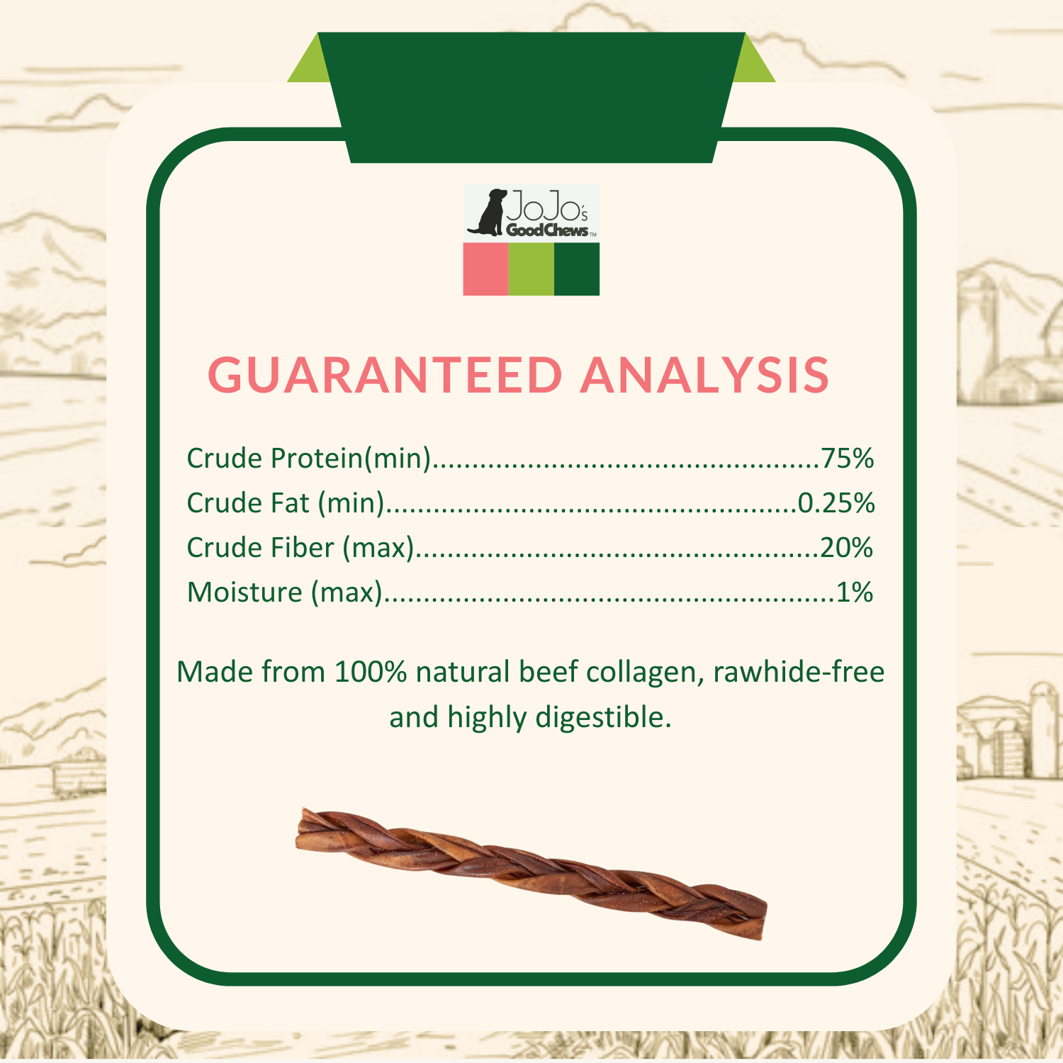 Jojo Modern Pets - Wholesale Pet Treats - Dog - Braided Collagen Stick Dog Treat - 12" Thick (15/Bag)5