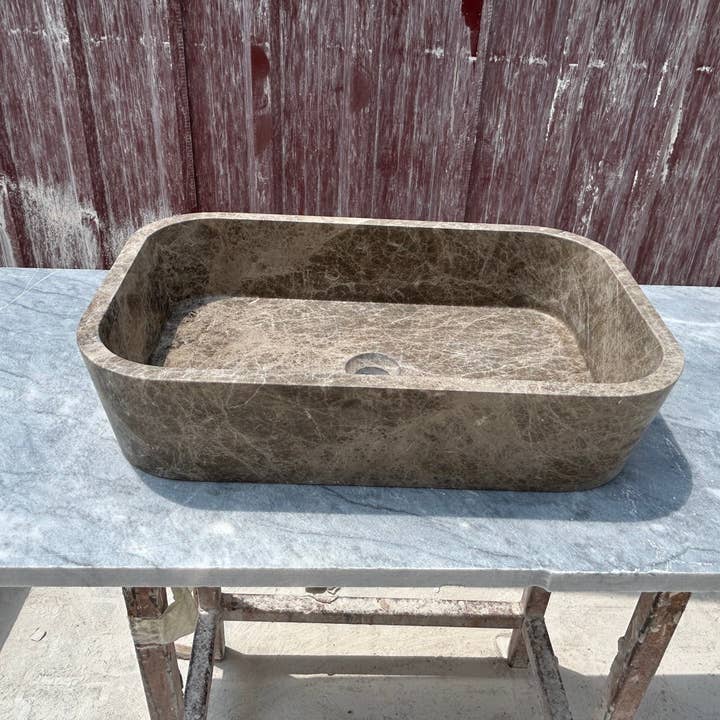 Arbon Marble - Wholesale Bathroom Accessory Set - Brown Marble Vessel Sink, Dark Emperador Farmhouse Kitchen Sink, Marble Sink on Top of Bathroom Vanity