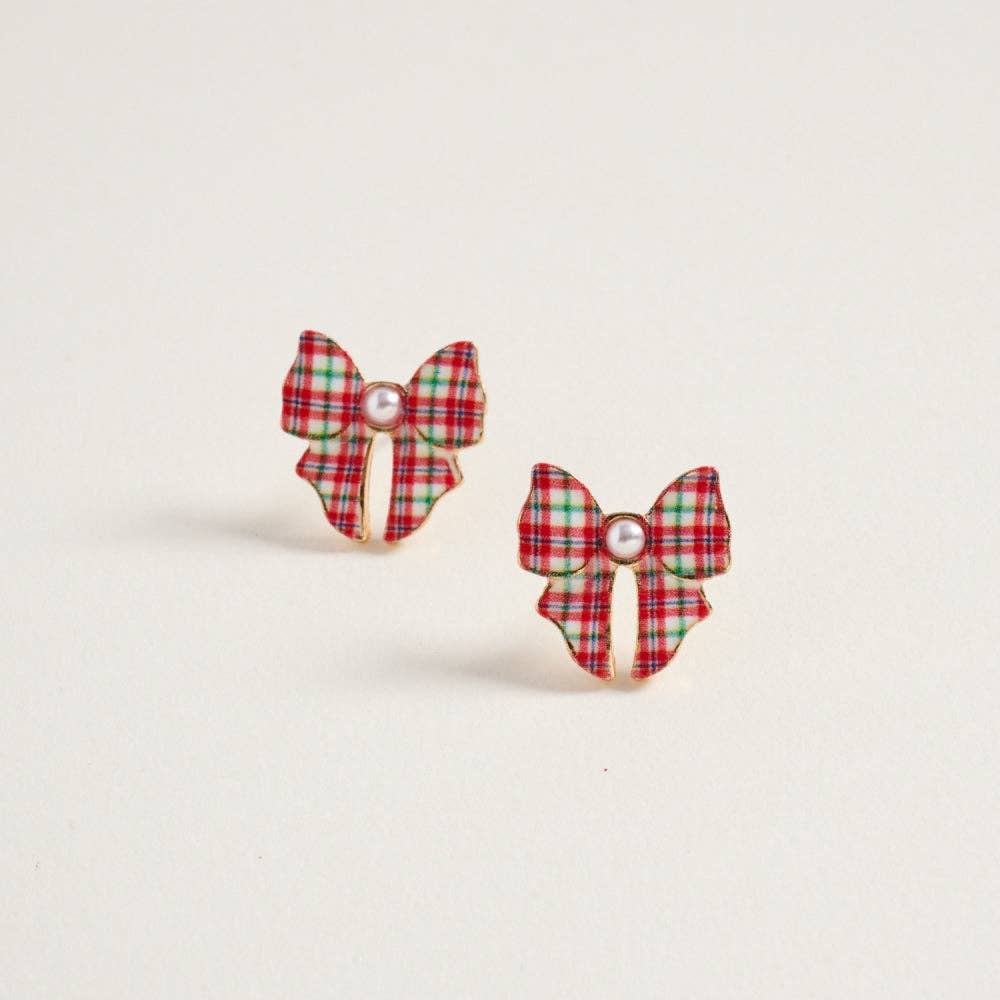 Designature New York - Wholesale Stud/Post Earrings - Christmas Pattern Ribbon with Pearl Post Earrings5