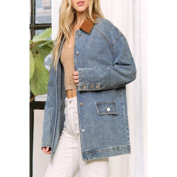 Denimvasket jakke med afslappet pasform til børn for engroshandel hos Paperdoll