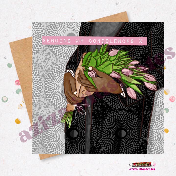 Sort kondolence-kort | Sympatikort | Begravelseskort for engroshandel hos Aziza Illustrates