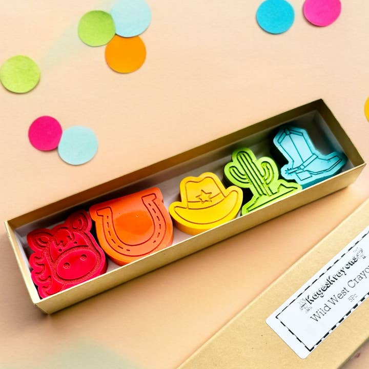 KagesKrayons - Vendita all'ingrosso Pastelli a cera - Bambini e neonati - Scatola regalo con pastelli Wild West a tema cowboy2