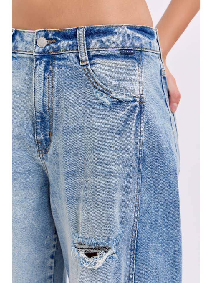 Cello Jeans - Wholesale Jeans - Women's - WV79502BR-MD Mid Waisted Barrel Jeans with Side Panels