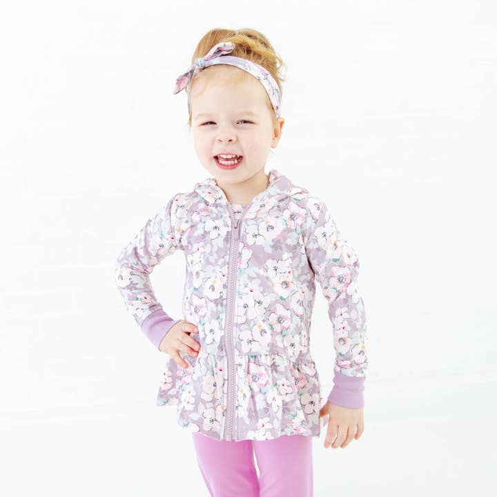 Bloom Baby Bloom Terry Zip Up Ruffle Hoodie pour la vente par Dreamiere