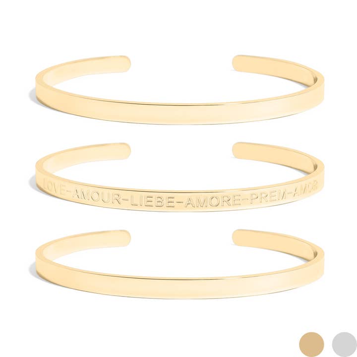 WJW - Wholesale Bangle bracelet - 18K Gold PVD Stainless Steel Love Languages 3 Pc Bangle Set