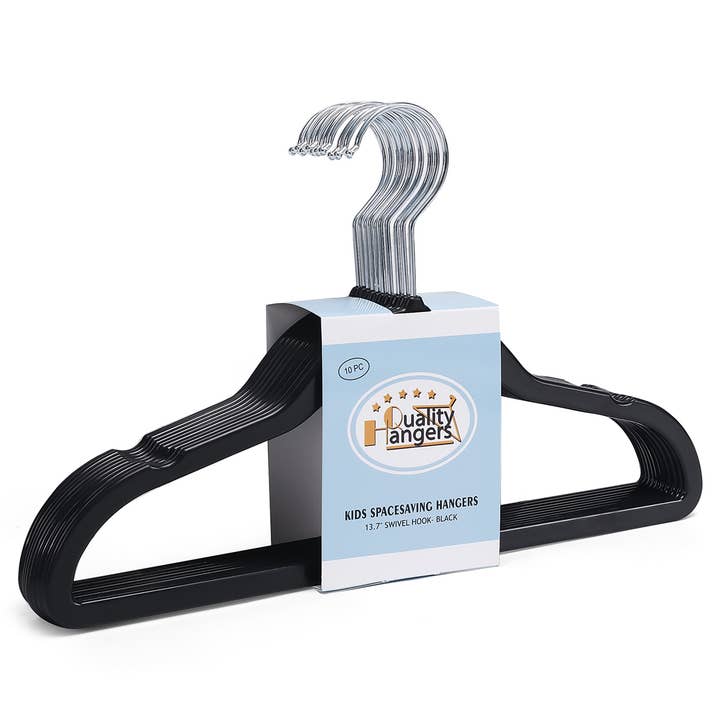 P415 – 13.7" Kids Slim Black ABS Plastic Hangers – 10 Pack for wholesale by Quality Hangers