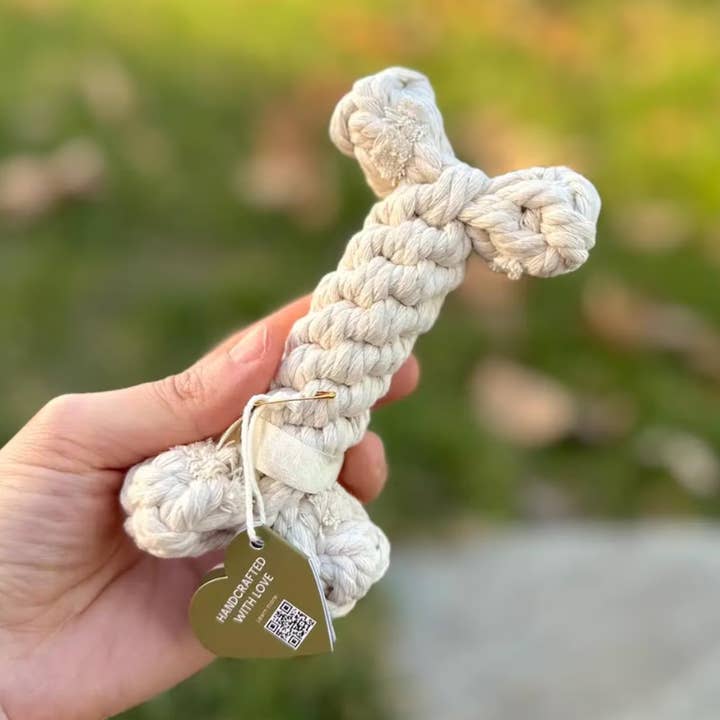 The Little Love White Rope Bone Toy|Handcraft | Eco-Friendly for wholesale by Monli Handcrafted Pet Toys