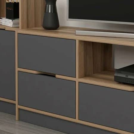 benjashop - Wholesale Console Table - Elina Set 6 TV Unit + 1K Bookshelf - Gold/Anthracite