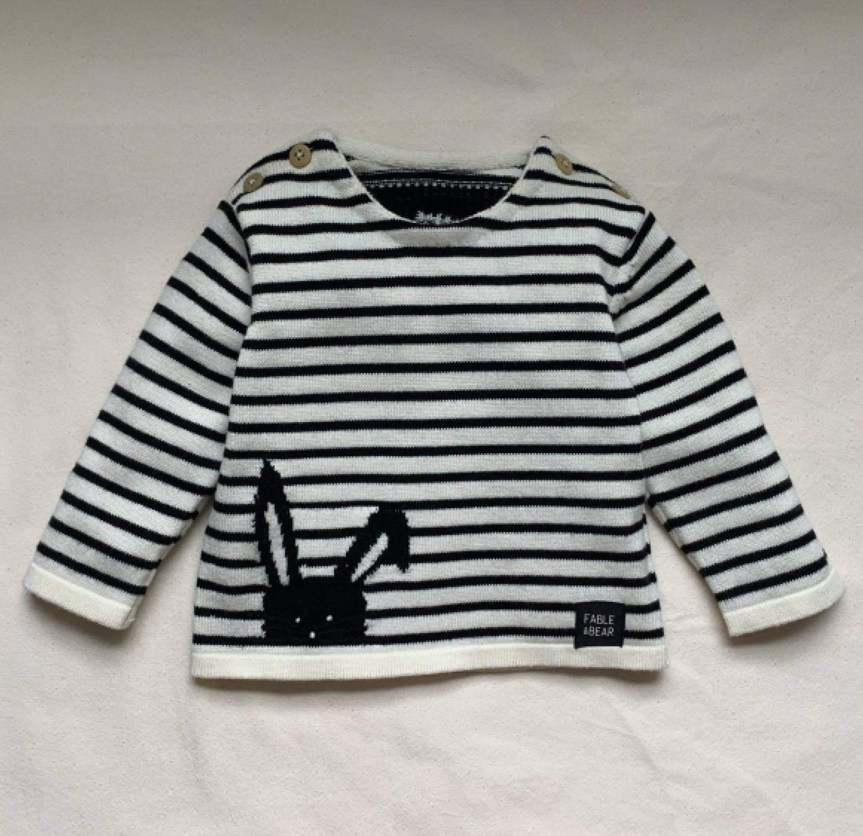 Fable & Bear - Vente Pull en maille – enfant - Pull à rayures « Hop To It » en coton biologique avec motif lapin2