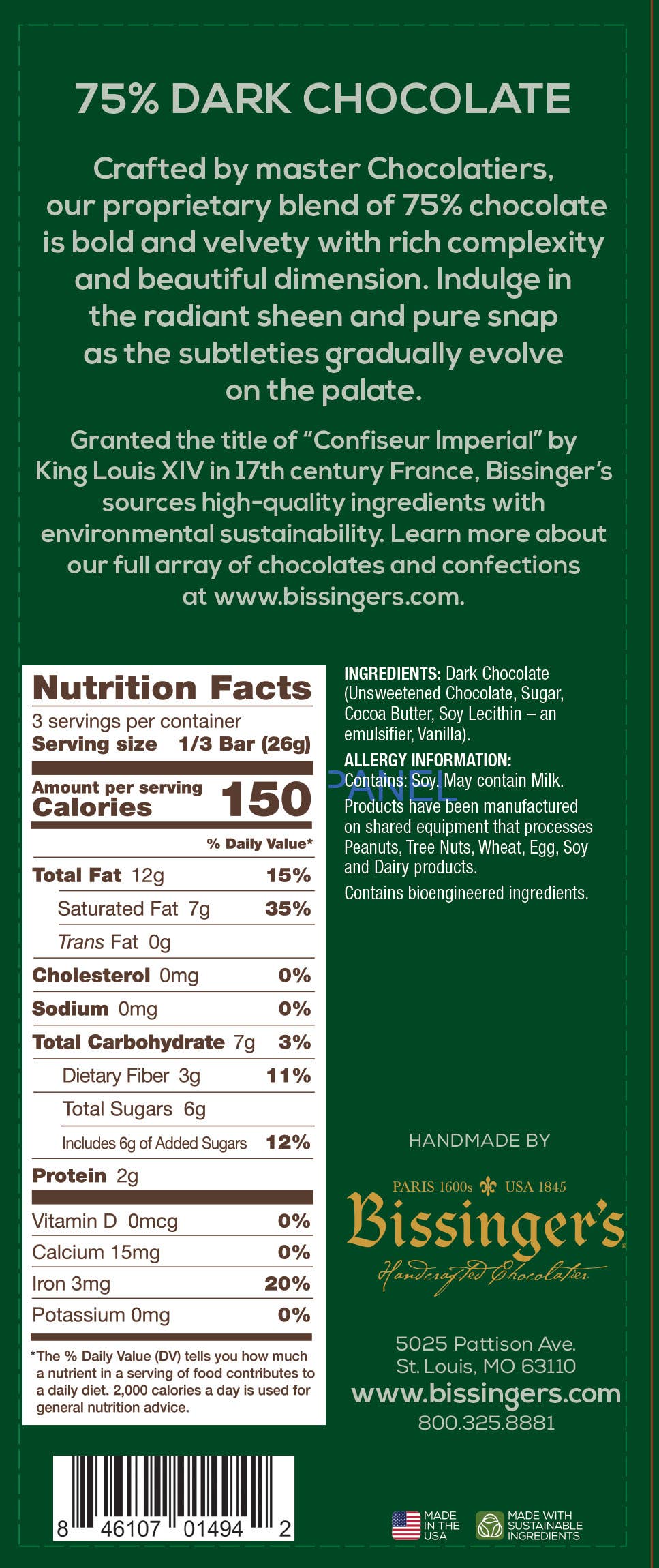 Bissinger's - Wholesale Chocolate Bar - Bissinger's 75% Dark Chocolate Bar2