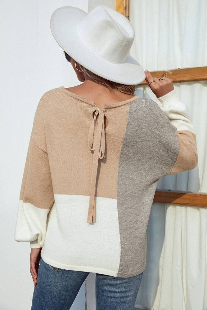 UNISHE – wholesale Pullovertröja - Dam – Color Block Back Tie Pullover Tröjor MMY02111