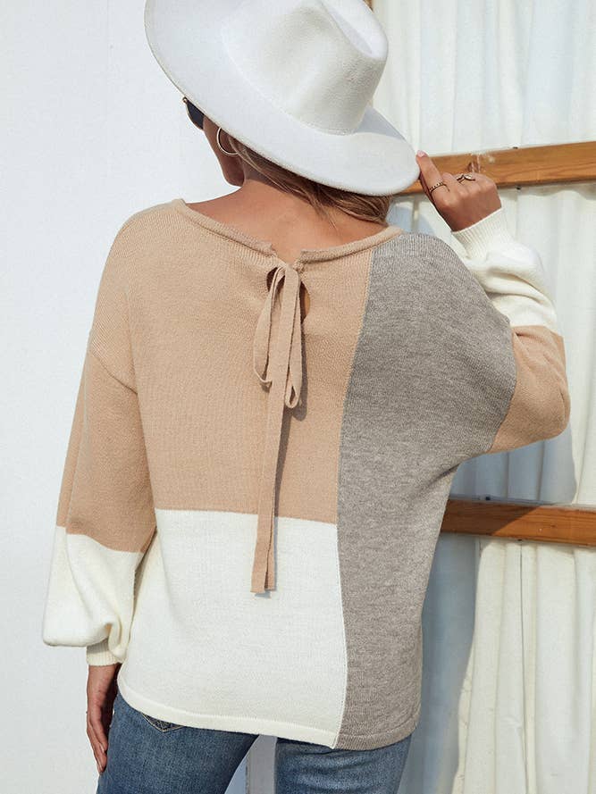 UNISHE – wholesale Pullovertröja - Dam – Color Block Back Tie Pullover Tröjor MMY02111