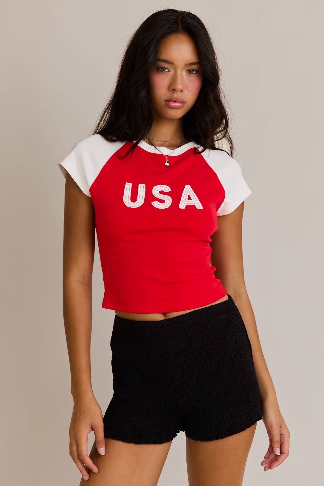 LE LIS - Wholesale Screen Printed T-Shirt - Women's - CAP SLEEVE USA BABY TEE7