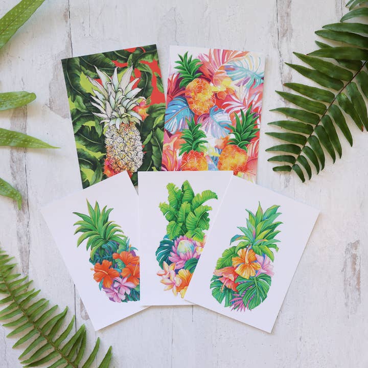 Pineapple Postcards for wholesale by Lauren Roth Art