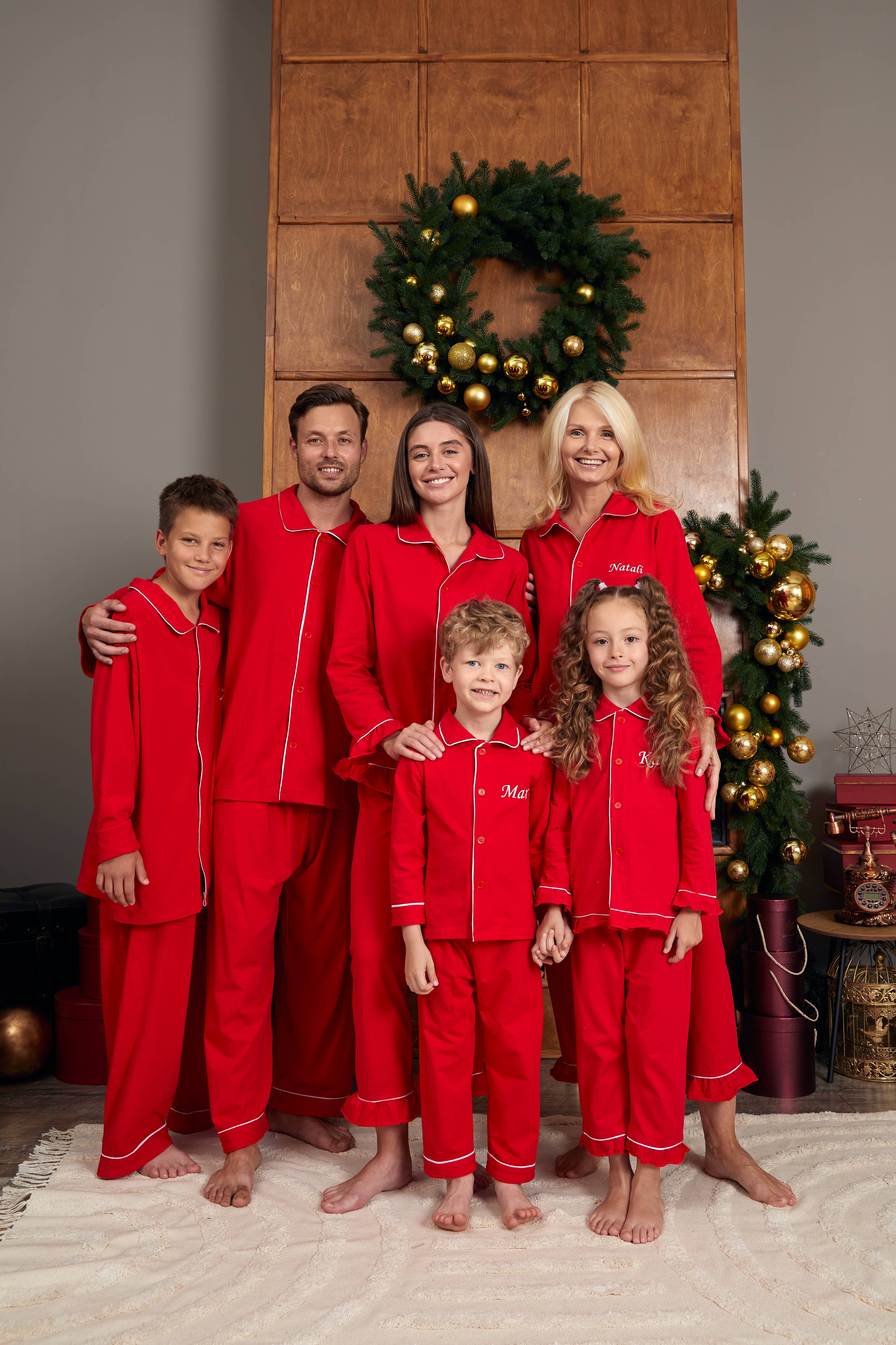 Sisters G Kids – wholesale Sleepwear set – Unisex – Wholesale Ruffled Red Cotton Christmas Pajamas