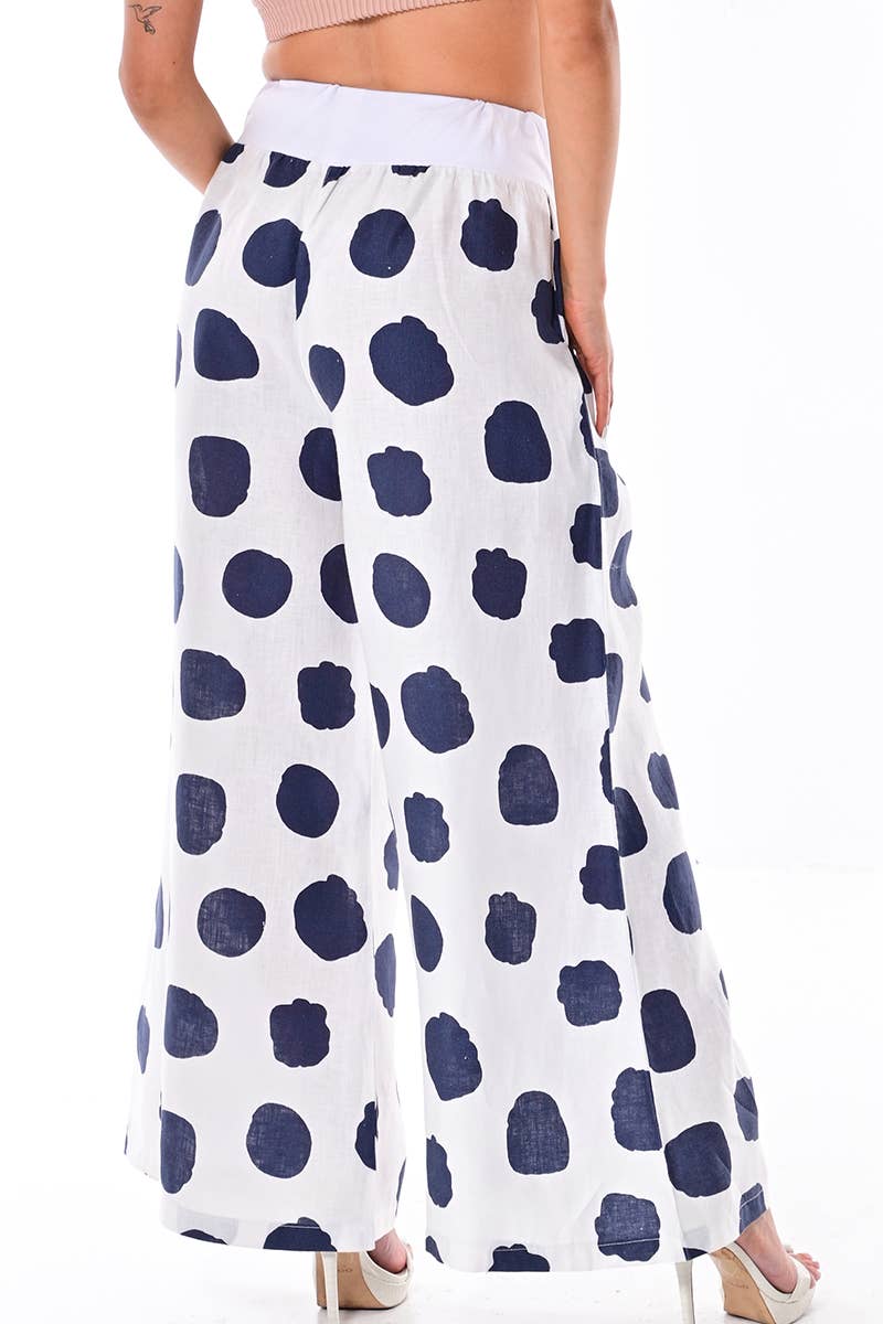 Azucar & Bohio - Wholesale Pants - Women's - Ladies Linen Wide Leg Pants Polka-Dot Print/Cloud by AZUCAR2