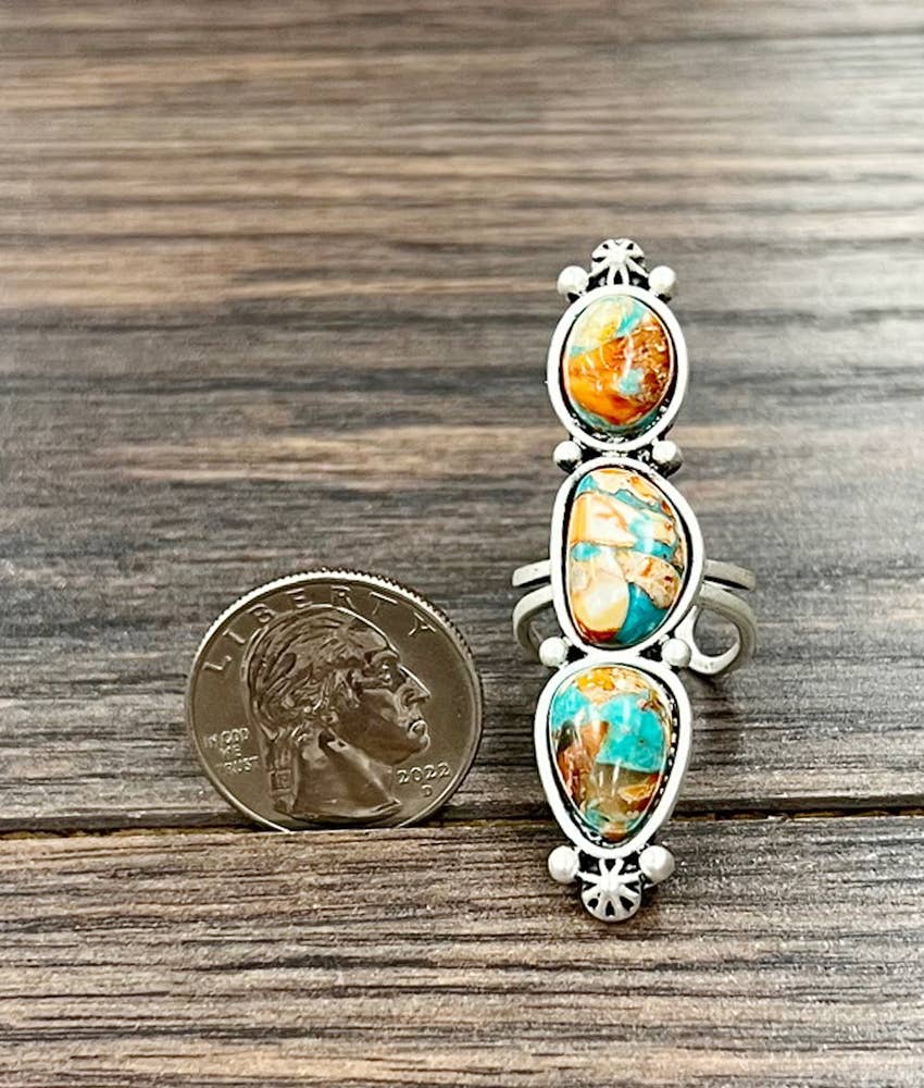 ISAC Trading Inc - Wholesale Cocktail/Statement Ring - 750537, 2.2" Navajo Gemstone, Brass Adjustable Ring2