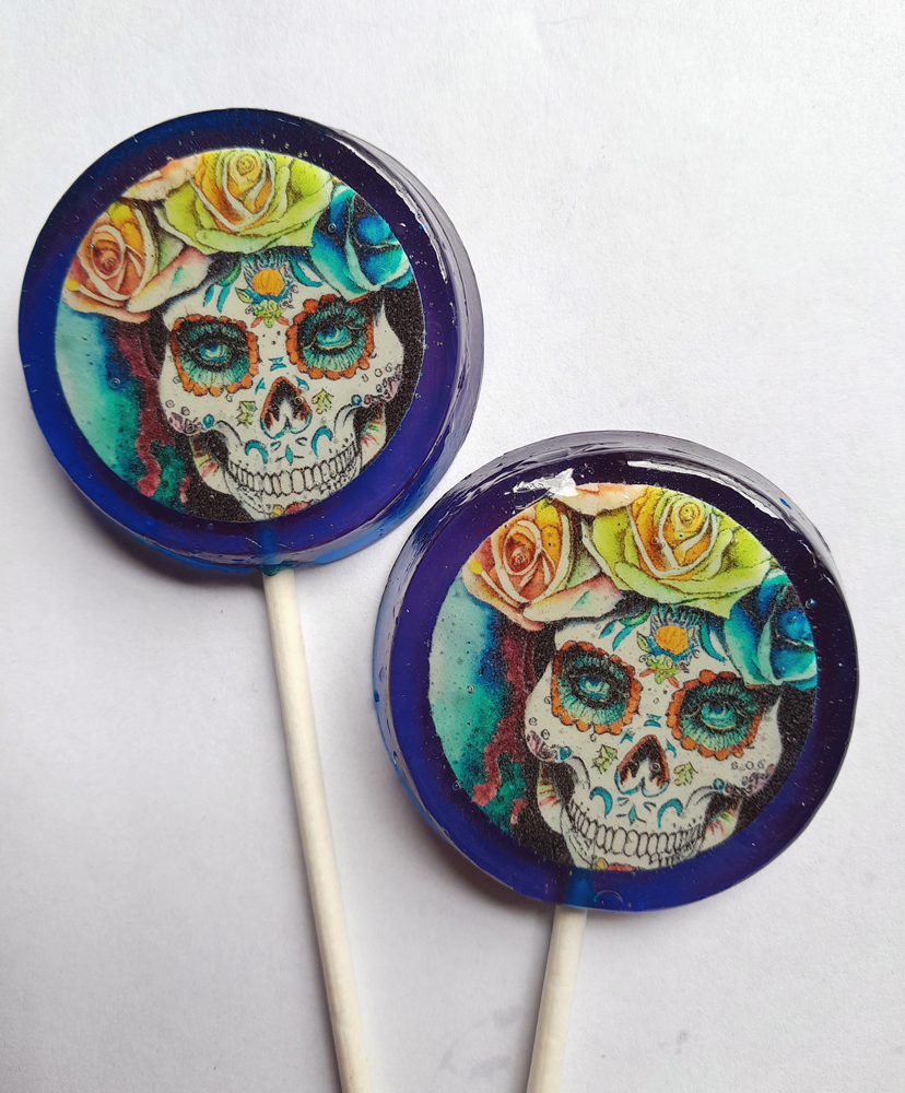 Homespun Parties - Vente Sucettes - Sucettes Sugar Skull, bonbons d'Halloween chics, All Souls0