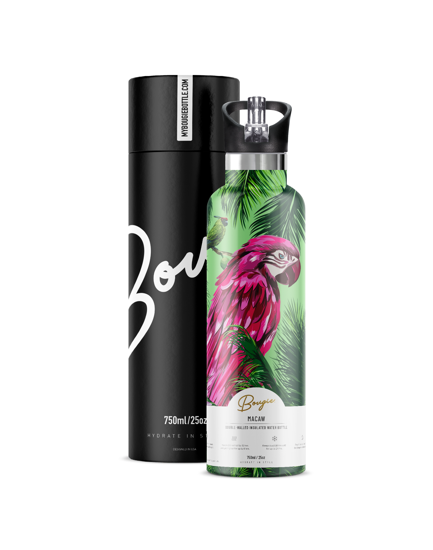 My Bougie Bottle - Wholesale Water Bottle - MACAW Parrot 25 oz Insulated Water Bottle0
