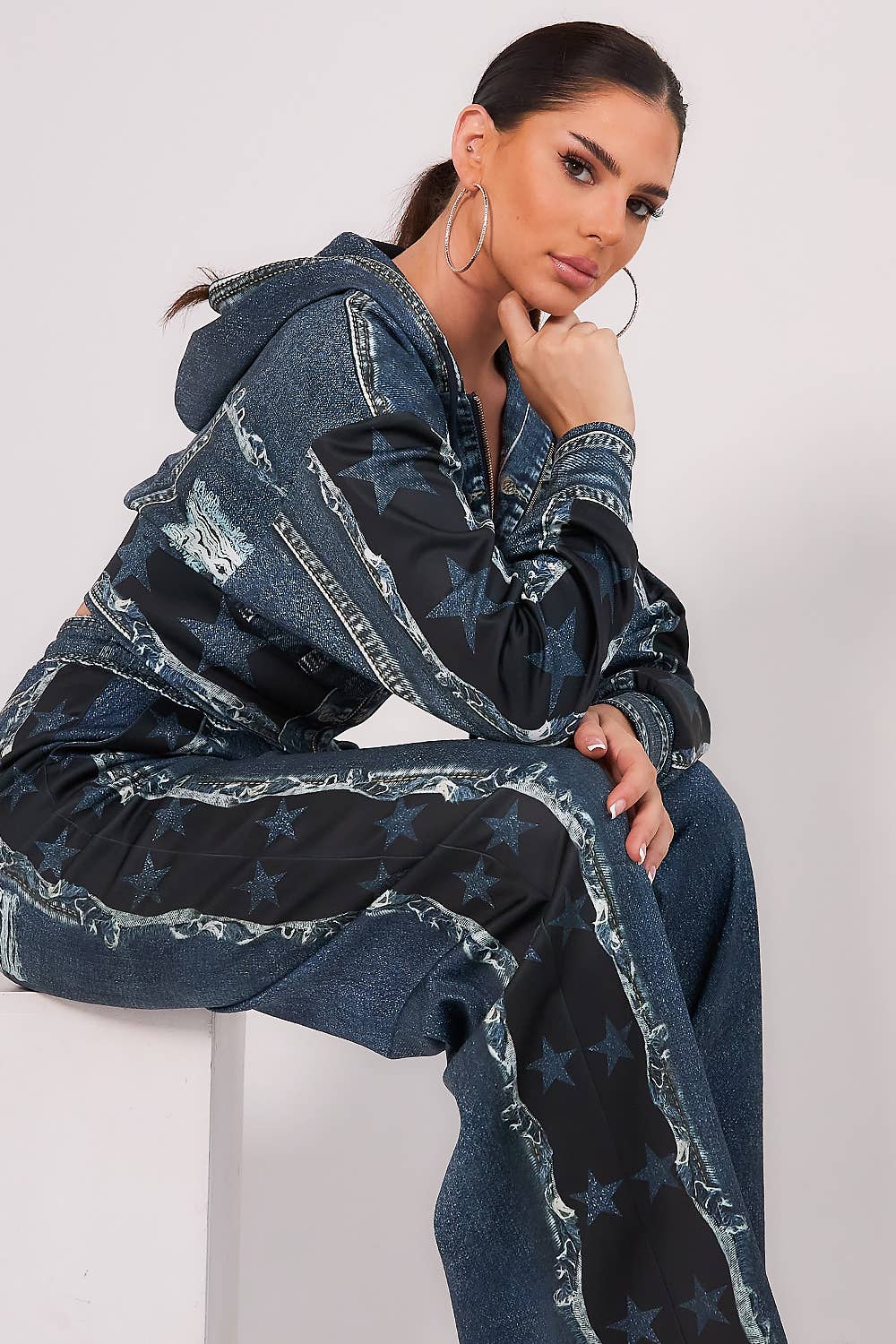 ÍNDIGO OSCURO BJ2142_Solo chaqueta con capucha y cremallera con efecto vaquero de venta al por mayor en Faire2