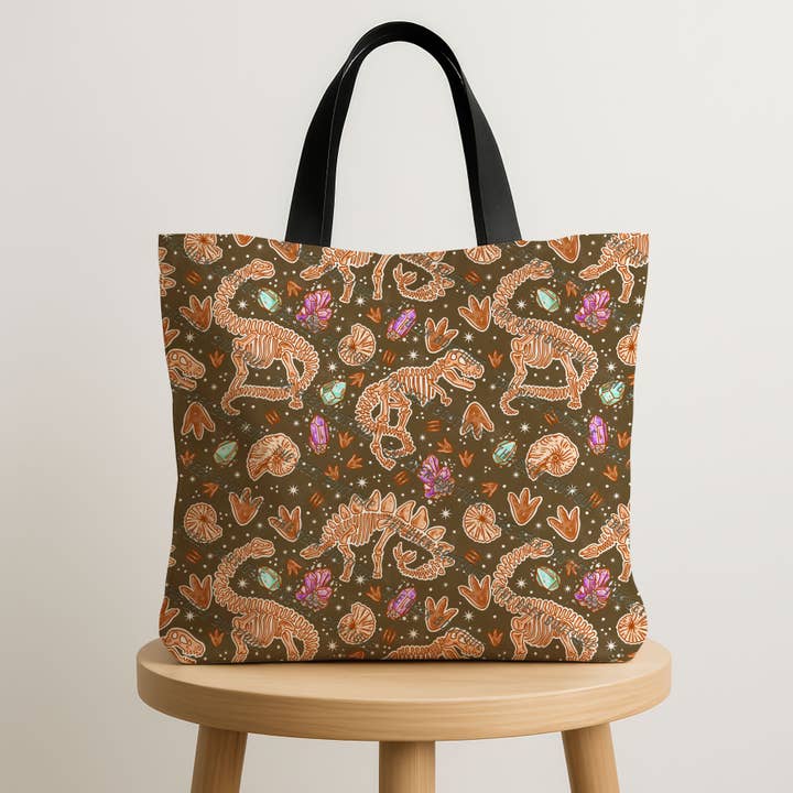 Dino Skeleton Jurassic Fossil Wildlife Large Zipper Tote Bag for wholesale by The Geek Boutique