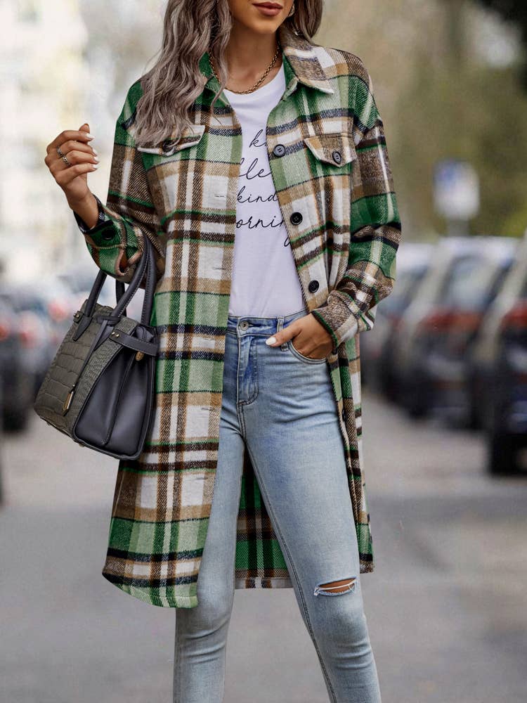 eLook - Wholesale Coat - Women's - SZ1-JK8211 Plaid Button Down Long Coat41