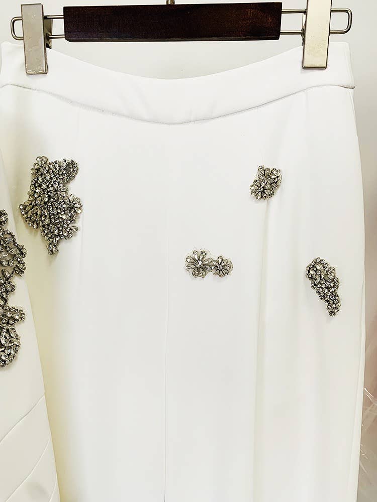 White SET149 Luxe Beaded Jacket & Wide-Leg Pants Ensemble for wholesale on Faire10