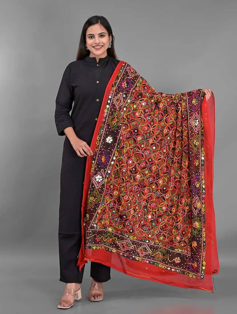 Bhawana Handicrafts - Wholesale Scarf - Women's - Indian Cotton Embroidery Dupatta Multicolor Phulkari Scarf 0