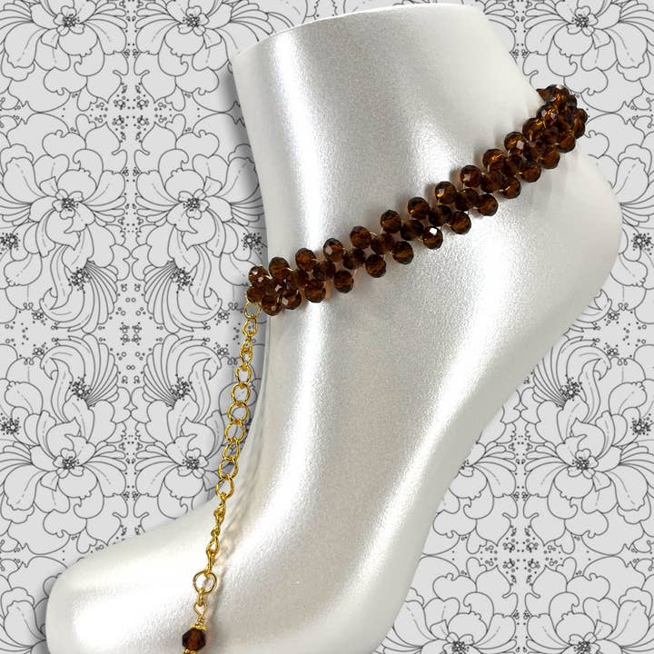 ❁FLORAL SEA❁ Signature CRISSxCROSS Anklet in Chocolate Sunflowers for wholesale by FLORAL SEA