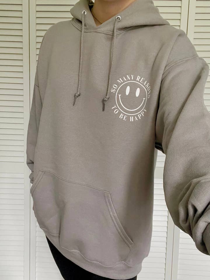 So Many Reasons To Be Happy, Smiley Face Hoodie for wholesale by Sunshine Designs Boutique LLC