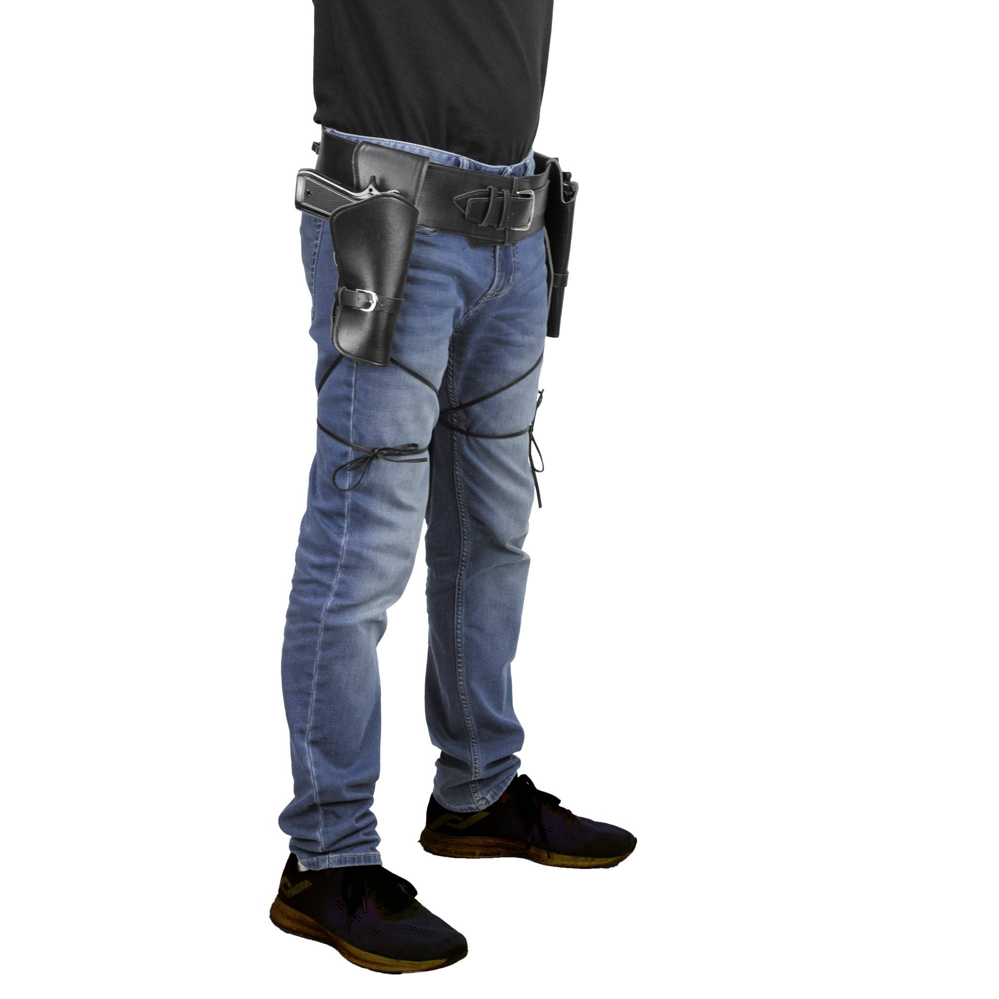 Party Pro - Wholesale Costume - Unisex - ADULT BLACK FAUX LEATHER DOUBLE HOLSTER2