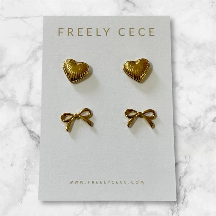 Gold Stud Earrings Duo #3 for wholesale by Freely Cece LLC