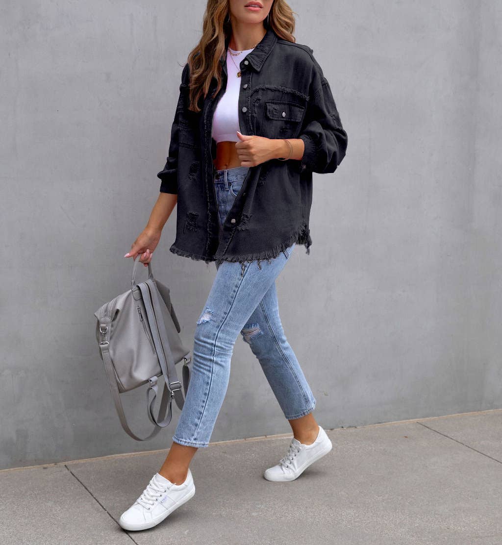 HIDDENBRAND - Wholesale Denim Jacket - Women's - Denim Jacket Women Long Sleeve Casual Lapel Top5