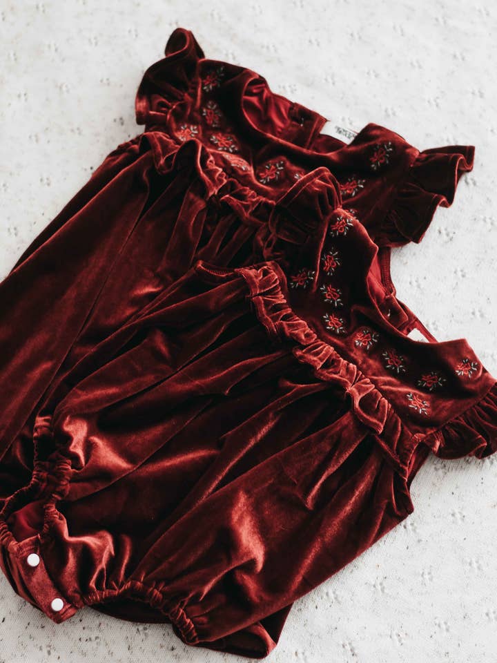 Bencer & Hazelnut - Wholesale Dress – Kids - Velvet Playsuit/Dress: Red Ivy