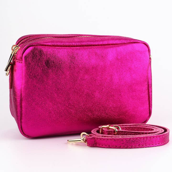 Sarta Pelle - Wholesale Crossbody Bag - Women's - Naomi - Italian Leather Crossbody Bag - Raspberry, Metallic0