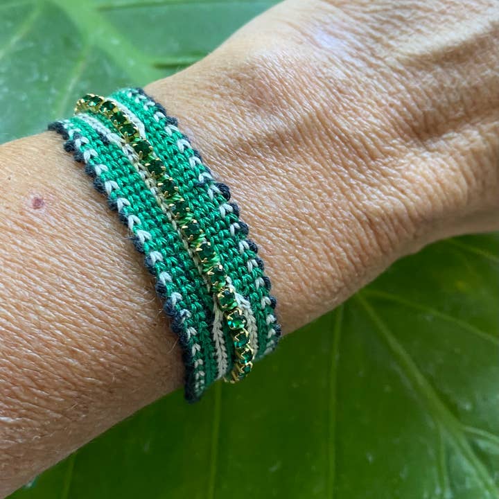 Tezeè - Wholesale Beaded Bracelet - Ikat fabric bracelet with rhinestones