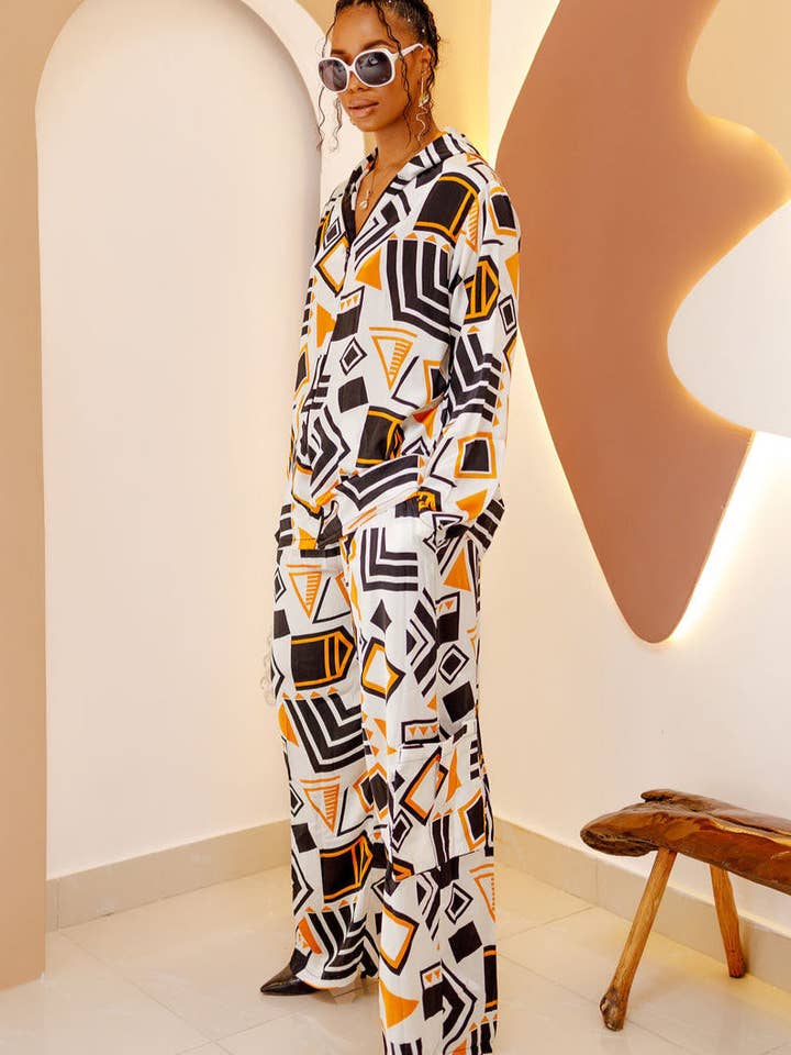 DUA MENKA - Wholesale Top & Pant Set (NOT Loungewear) - Women's - JI African Chiffon Shirt & Silk Pants Set – Vibrant & Elegant