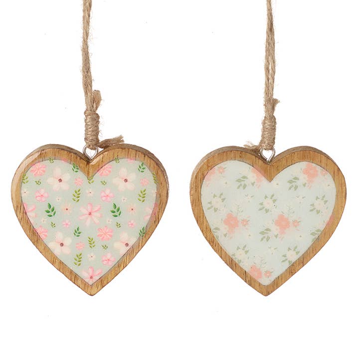 Heaven Sends – wholesale Ornament set – Wooden Patterned Hearts Mix