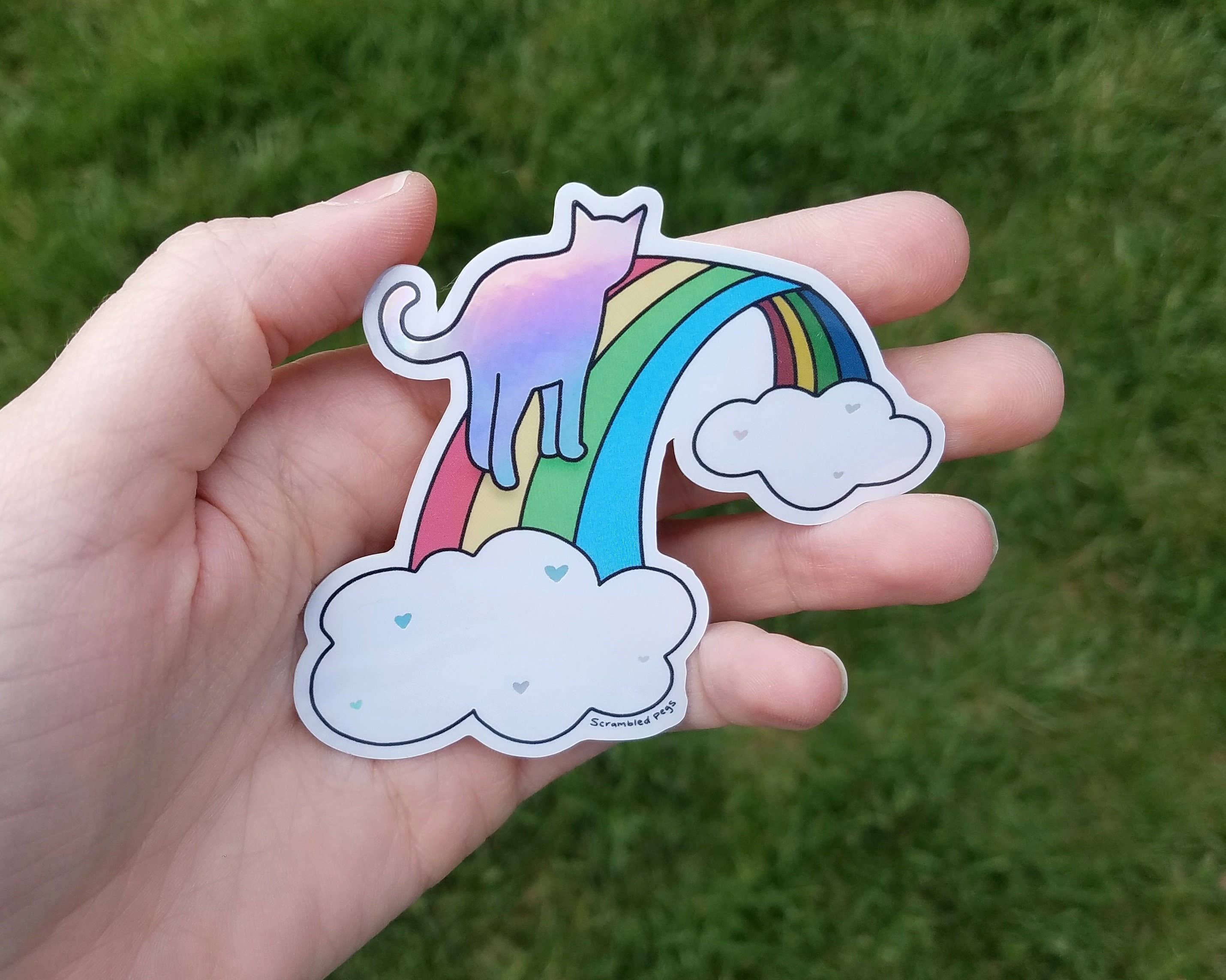 Scrambled Pegs - Wholesale Sticker - Rainbow Bridge Cat Memorial Holographic Waterproof Sticker1