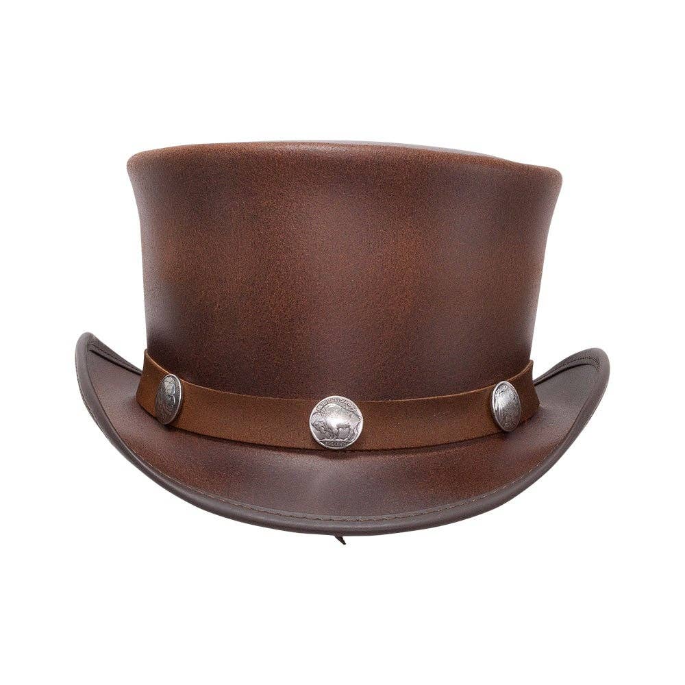 American Hat Makers - Vendita all'ingrosso Fedora - Unisex - Cappello a Cilindro in Pelle da Biker con Fascia in Bufalo - Stile El Dorado Bufalo5