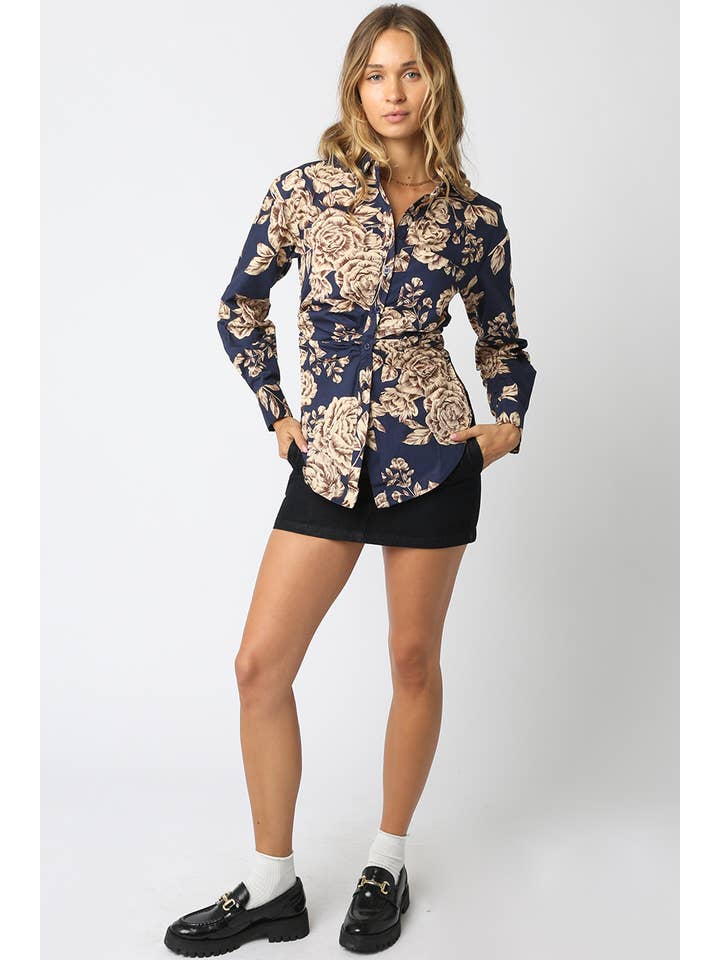 Midnight Blue Cream Joan Floral Shirt for wholesale on Faire3