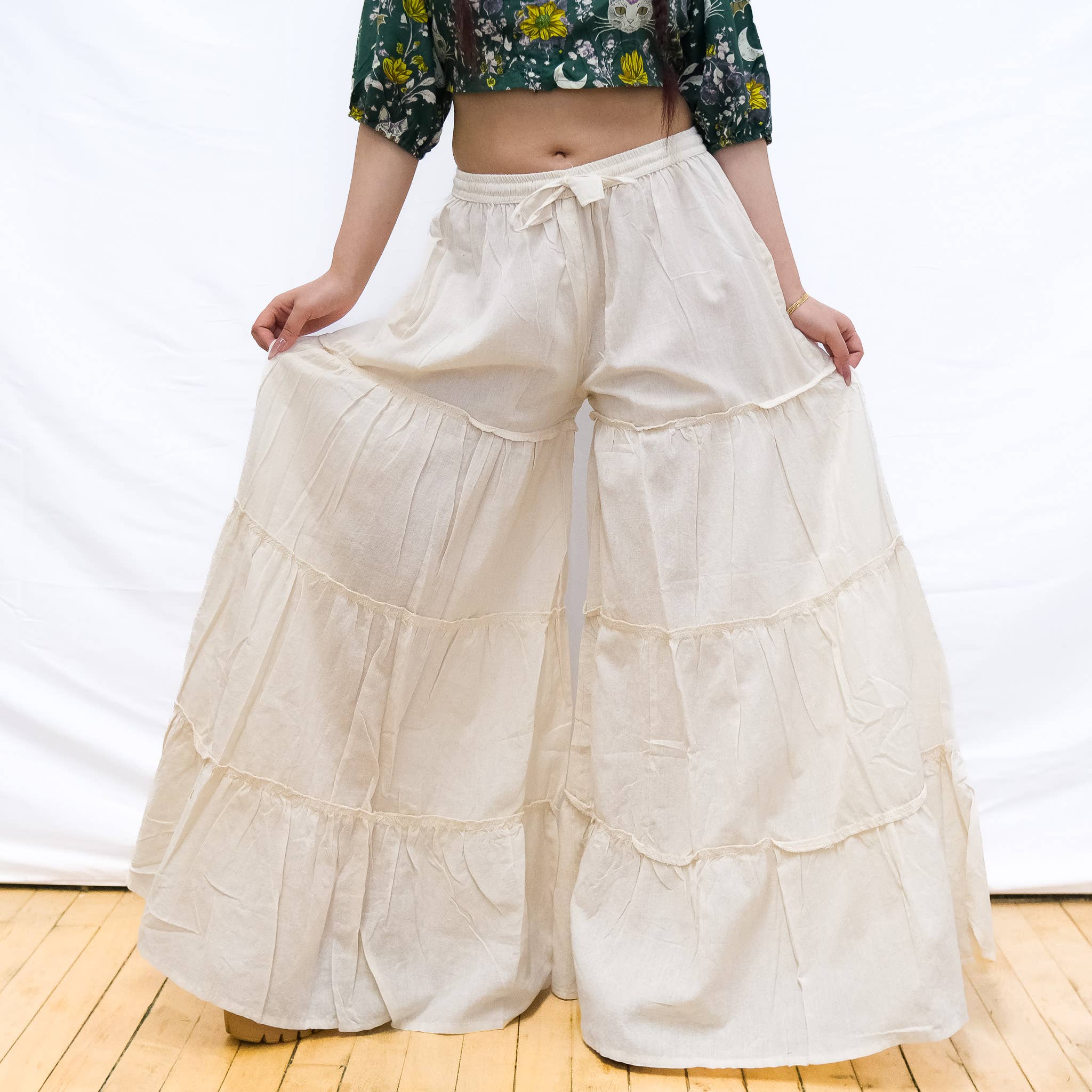 Karma Nepal Crafts - Wholesale Pants - Women's - Flowy Tiered Wide Leg Pants with Pockets4