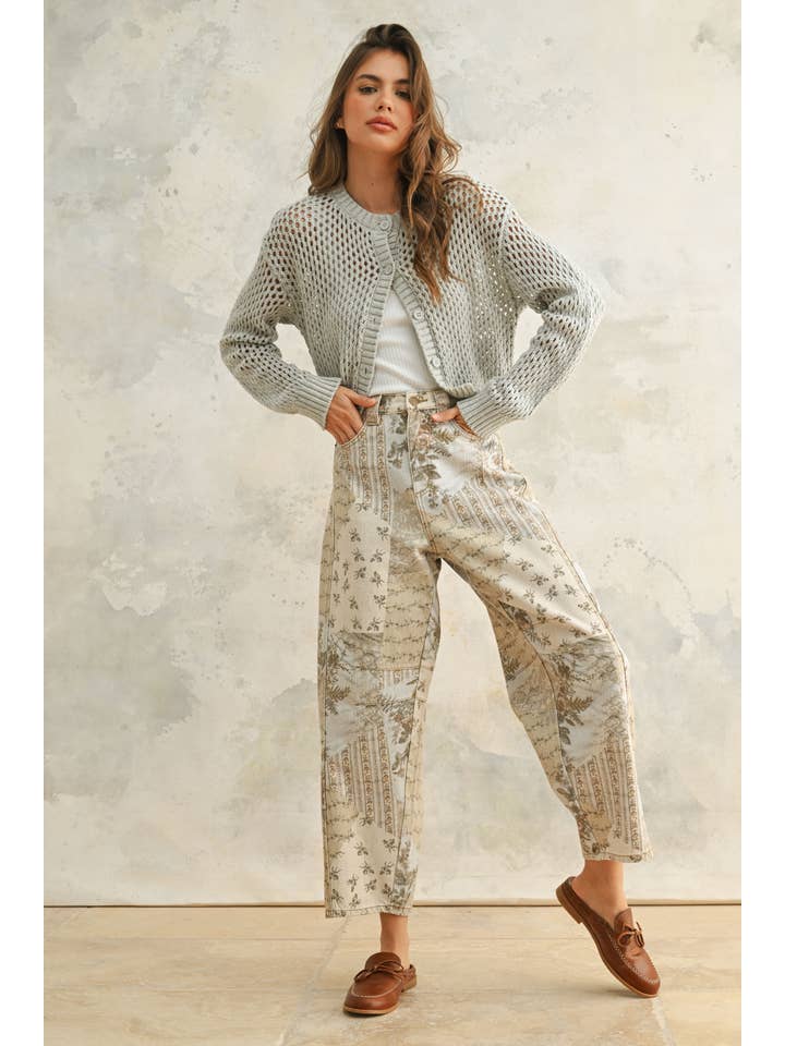 P5052 MULTI PRINTED BARREL PANTS for wholesale on Faire