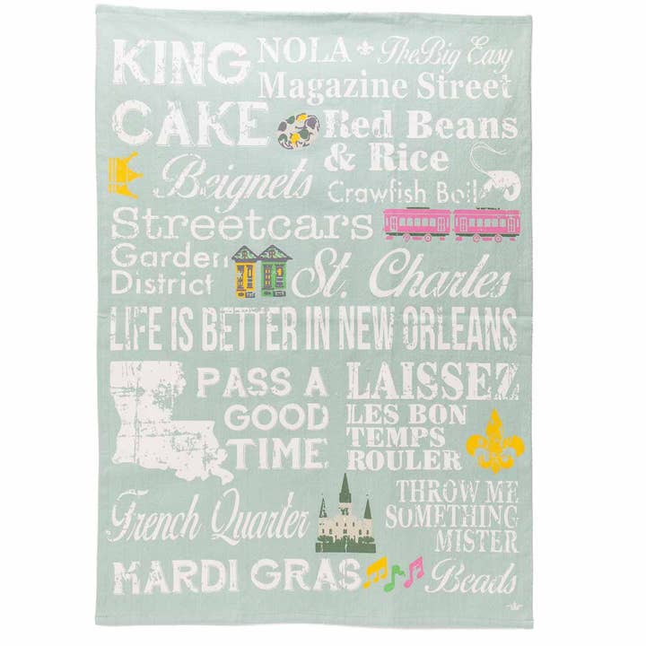 NOLA Life Flour Sack Hand Towel Blue/White 20x28 for wholesale by The Royal Standard