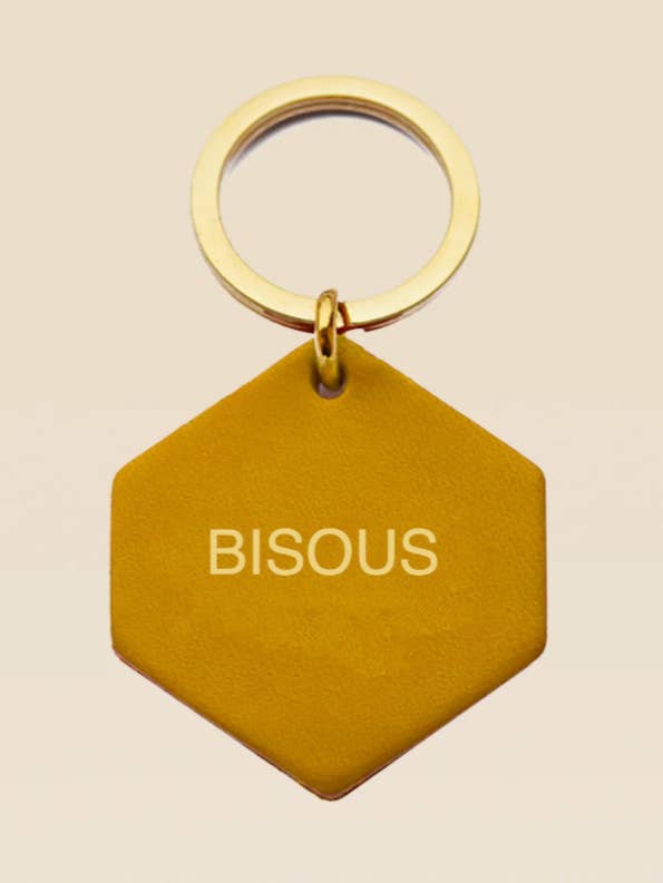 Personlig gul läder nyckelring KISSES för wholesale av FAUVETTE PARIS