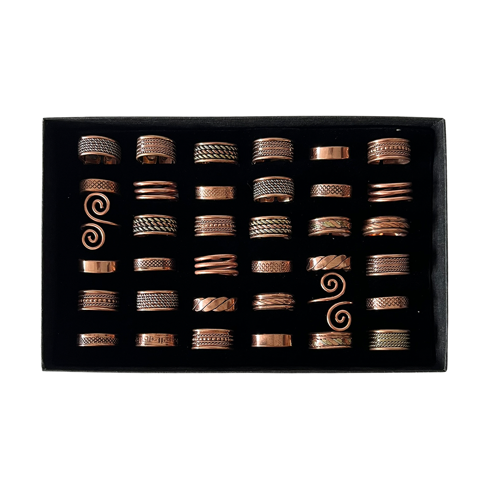 VIE - Wholesale Single Stone/Solitaire Ring - Box of 36 Assorted Adjustable Copper Rings1