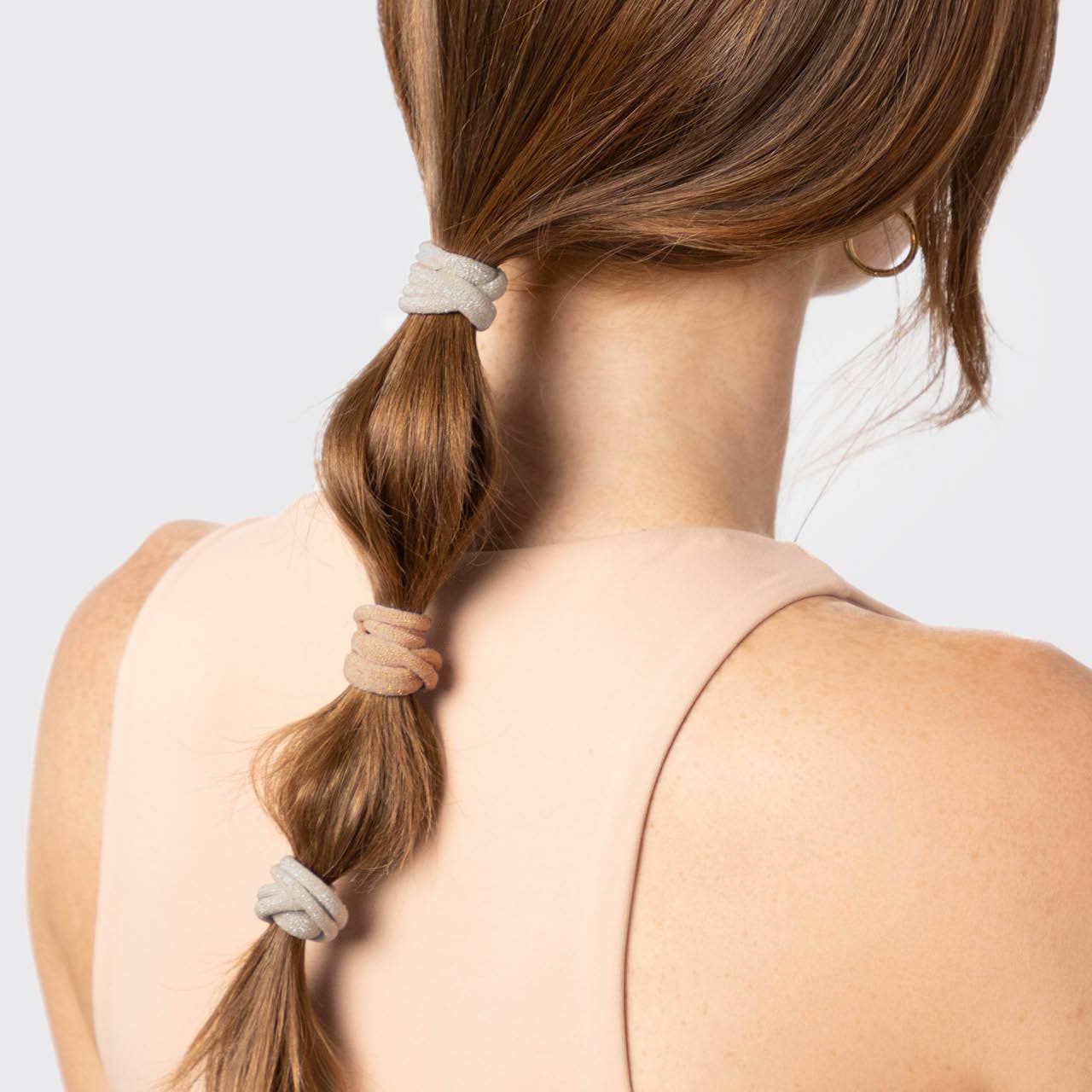 KITSCH - Wholesale Hair Tie - Recycled Nylon Glitter Medium Elastics 12pc- Neutral4