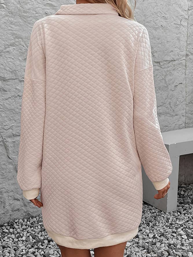 Apricot V Neck Quilted Sweatshirt Dress BFZY789 for wholesale on Faire3