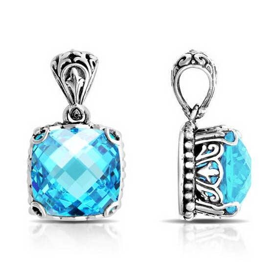 AP-6111-BT Großhandel Vintage-Stil Sterlingsilber Kissen Blautopas Quarz Anhänger für den Großhandel von Bali Designs